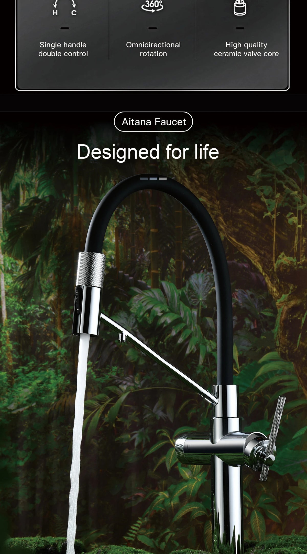 Modern Gun Grey Brass 3-In-1 Hole Faucet Separate