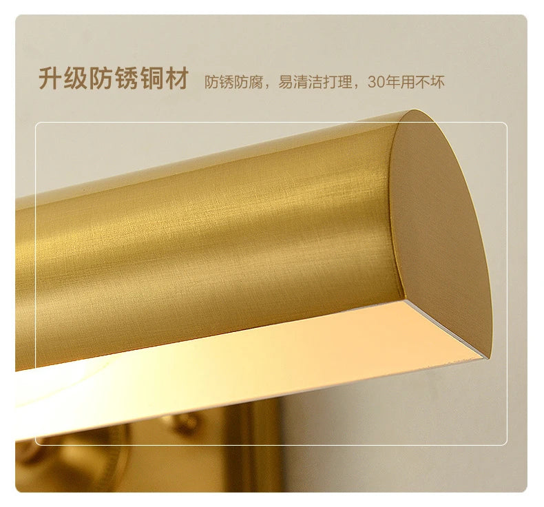 Brass Mirror Front Light Retro Bathroom Vanity Wall