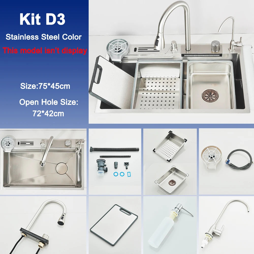 Stainless Steel Sink Faucet Digital Display Large Bowl