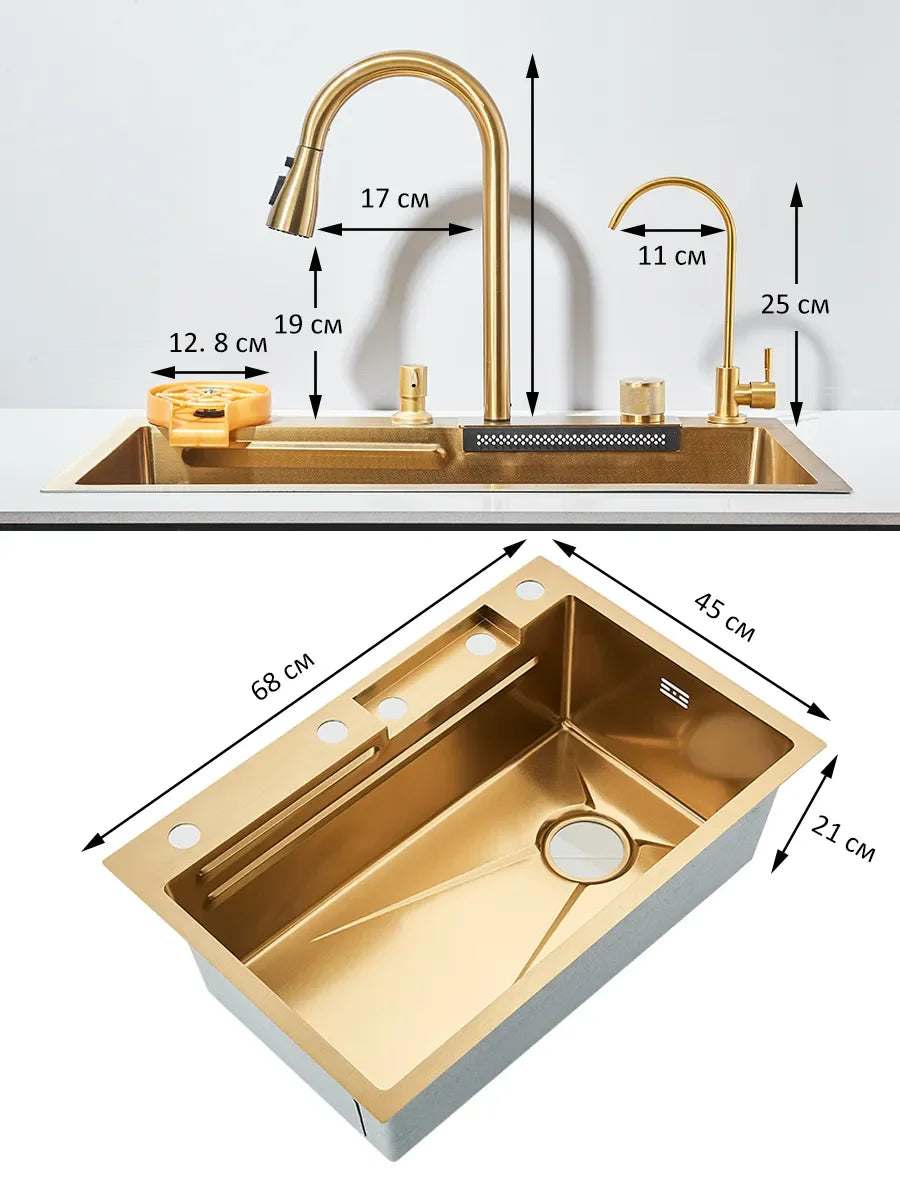 Golden Stainless Steel Sink Smart Digital Display Integrated