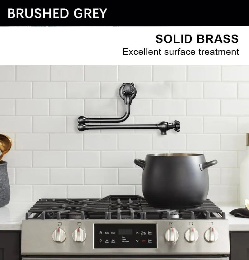 Awolf Solid Brass Pot Filler Brushed Grey Folding