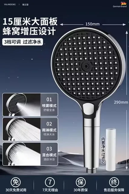 150mm Big Panel Modes Pressure Boost Shower Head