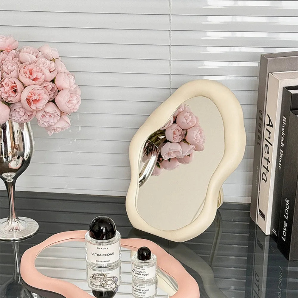 1pc Cream Style Makeup Mirror Decorative Irregular Simple
