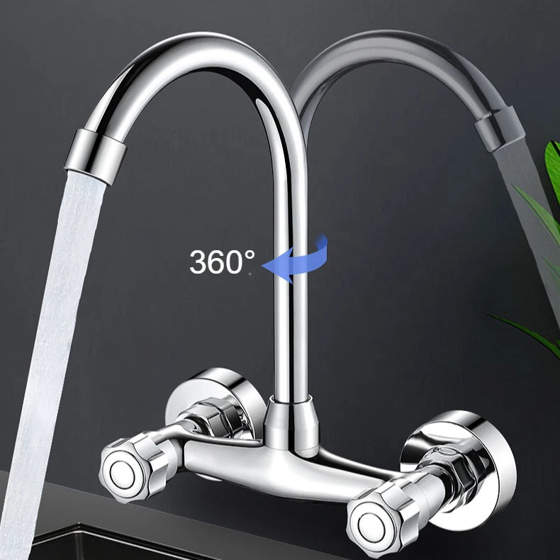 Wall Mounted Mixer Tap Double Handle Faucets Cold