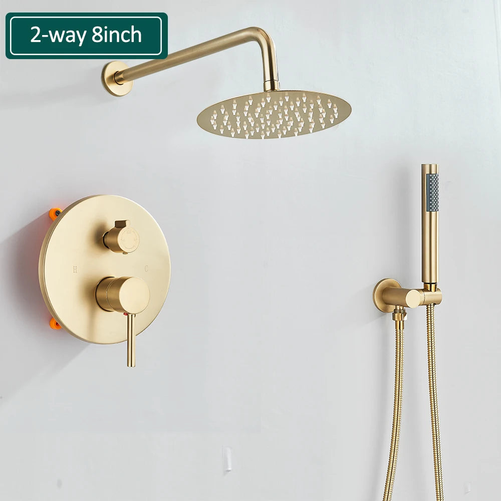 Gold Brushed Shower Faucets 2/3 Way Concealed Shower