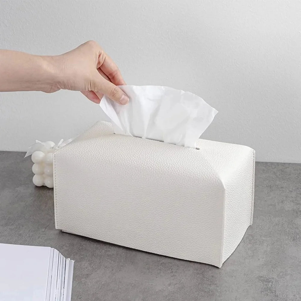 1pc Tissue Box Cover Refined Pu Leather Foldable