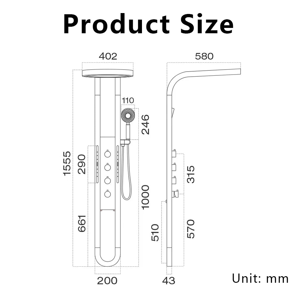 Luxury Wall Mounted Spa Massage Shower Panels System