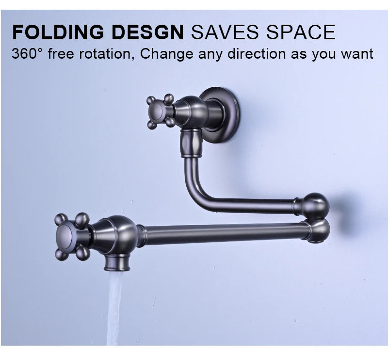 Awolf Solid Brass Pot Filler Brushed Grey Folding