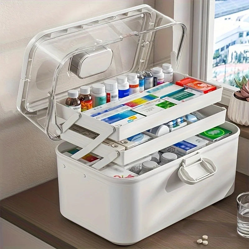3-Tier Medicine Organizer - Medicine Cabinet Leather Handle