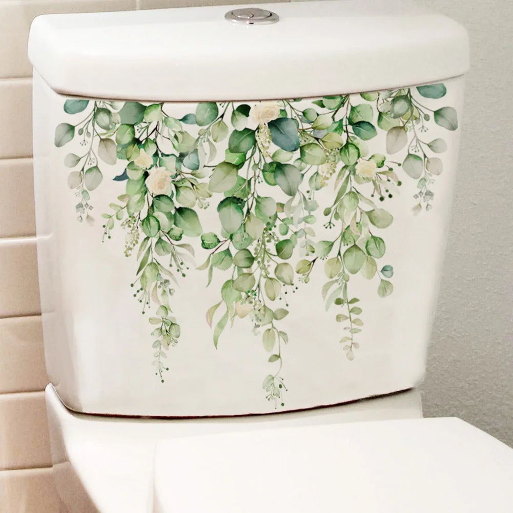 Beautiful Green Plant Flowers Wall Sticker Toilet Bathroom