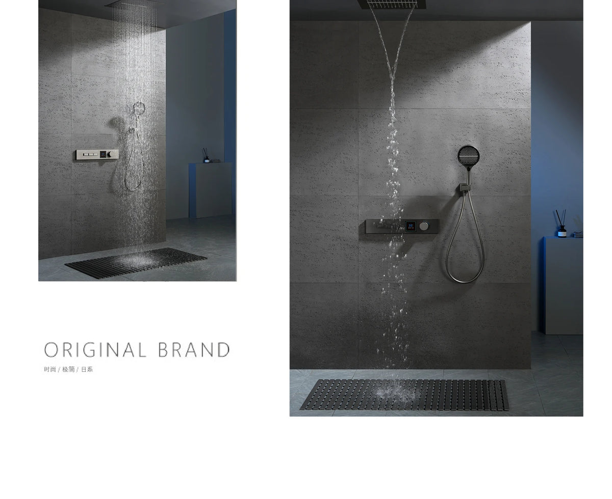 Luxury Gun Gray Brass Shower System Led Digital