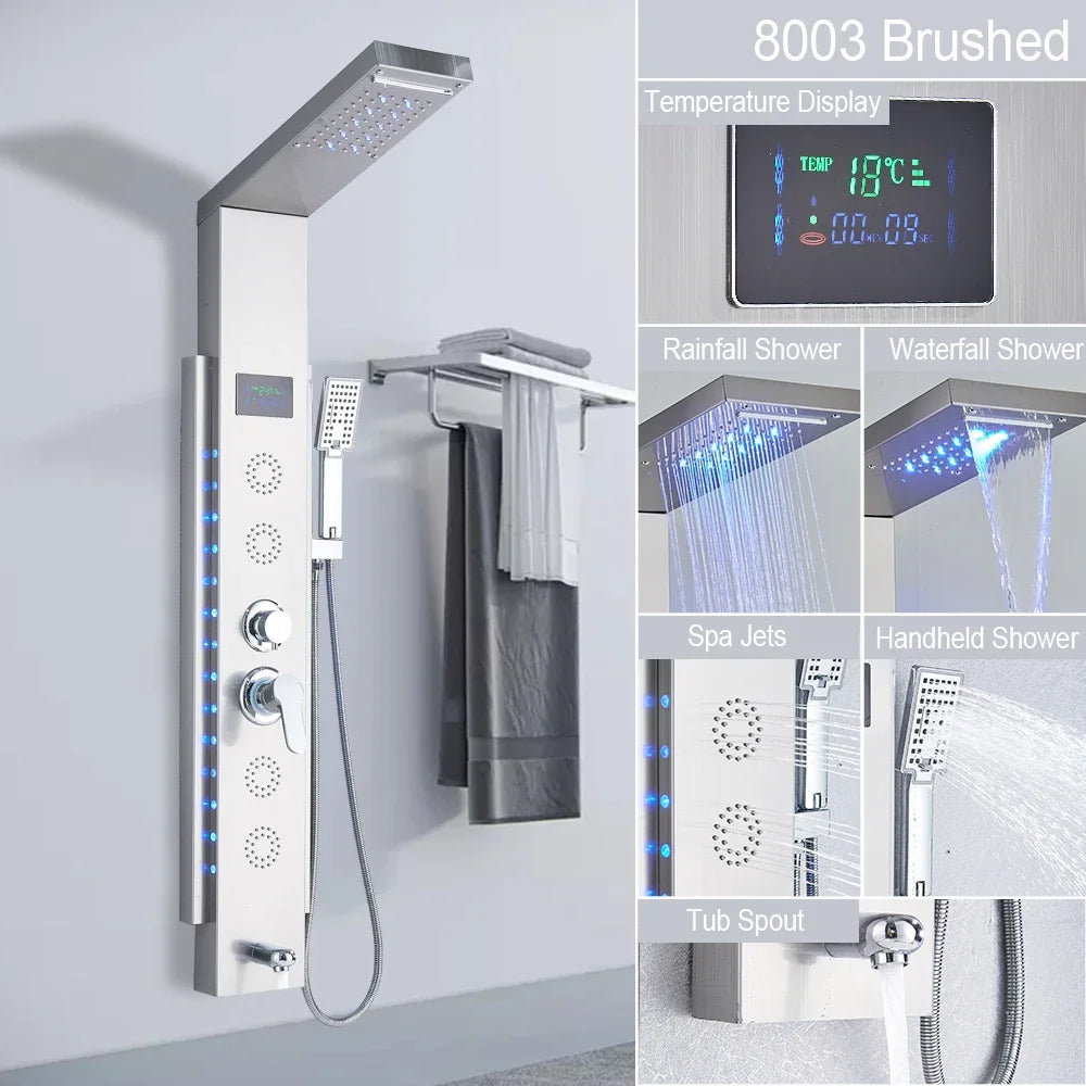 Black Led Shower Panel Column Shower Faucet Bathtub