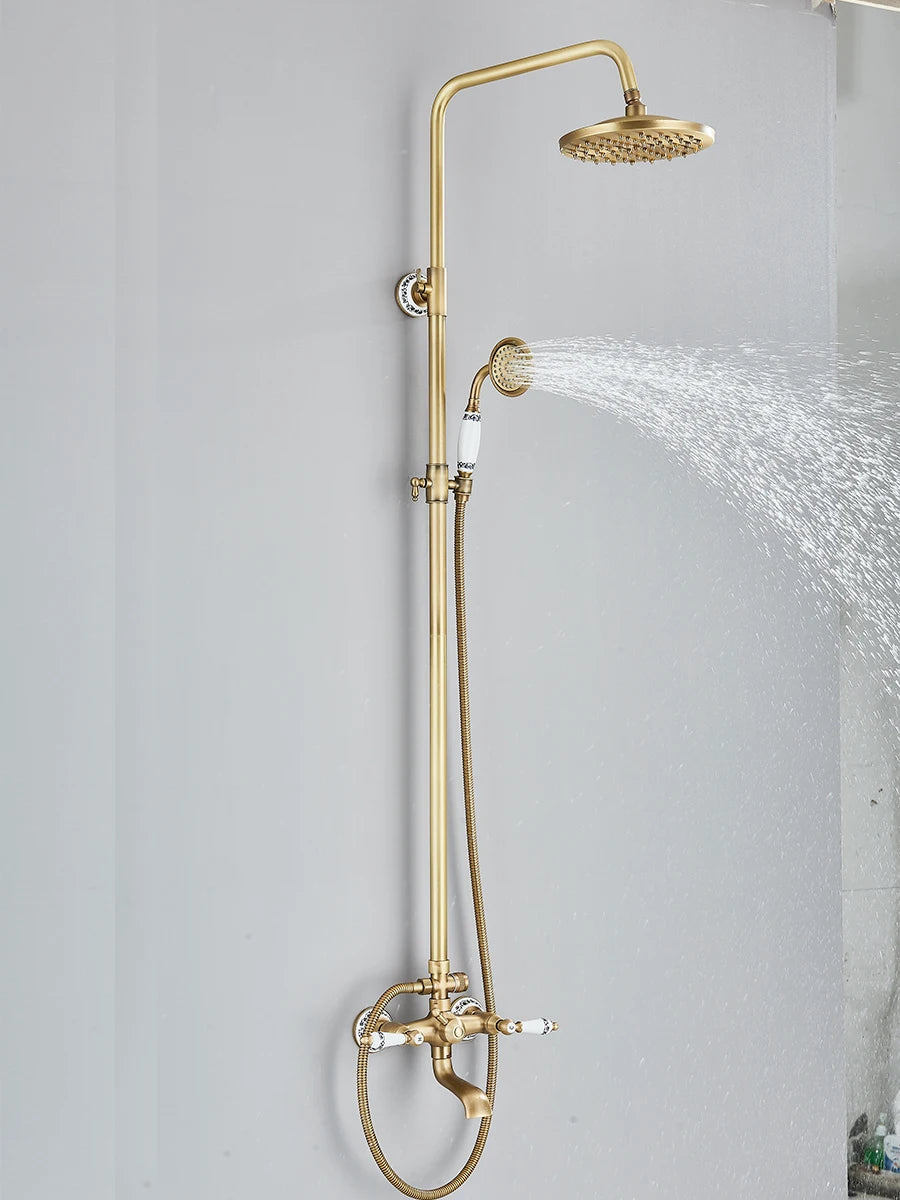 Retro Shower System Antique Brass Rainfall Shower Handheld