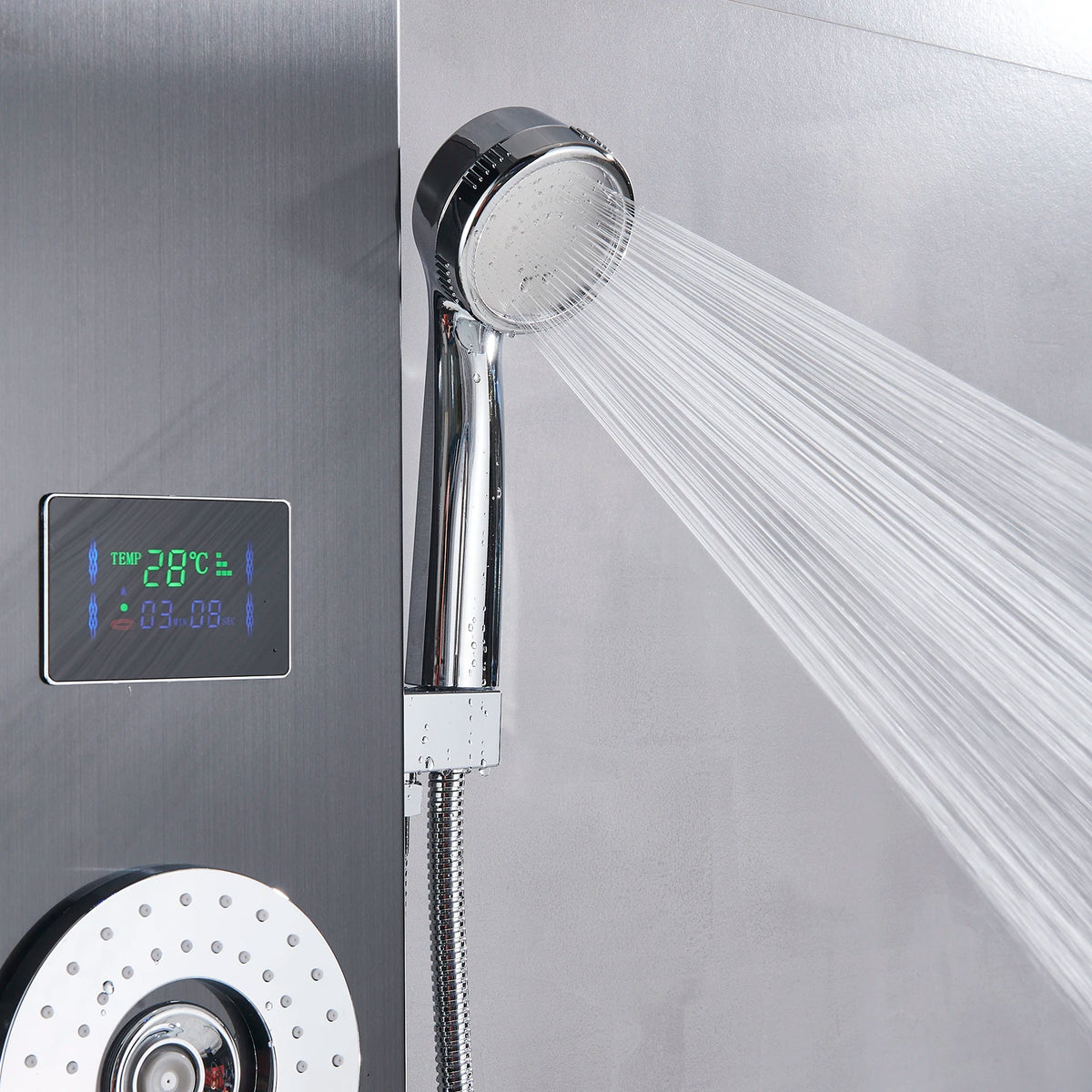 Black Led Shower Panel Column Shower Faucet Bathtub