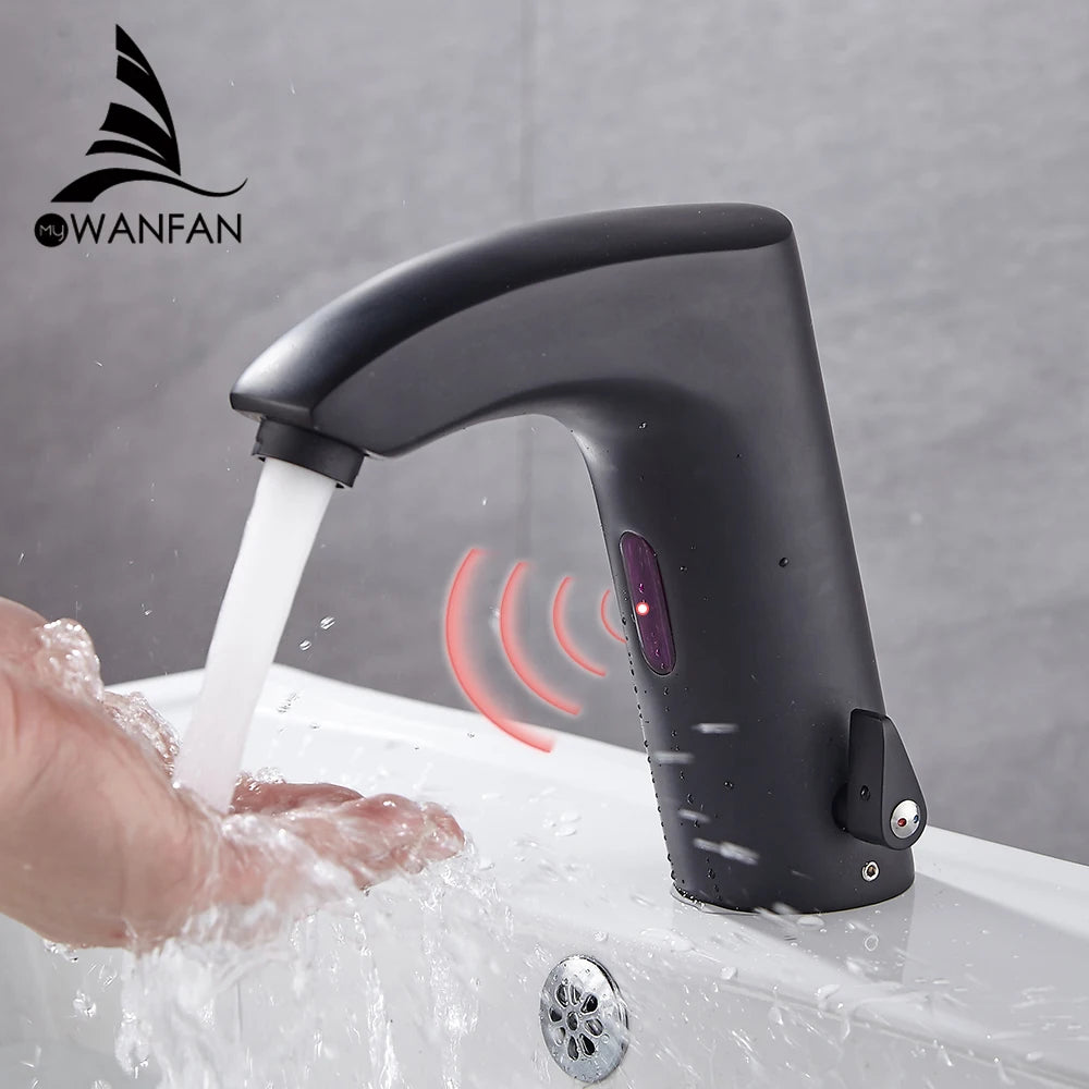Black Bathroom Faucet Electric Automatic Sensor Mixer Touchless