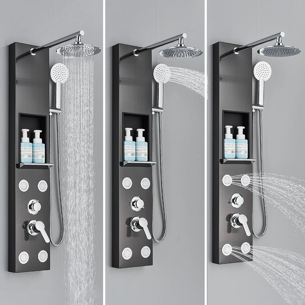 Black Shower Panel Column Big Screen Blue Light