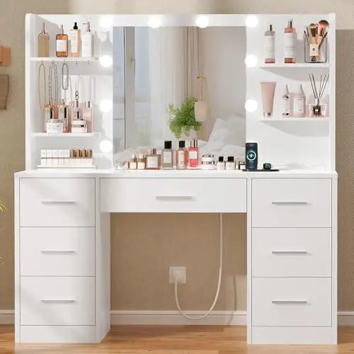 Large Makeup Vanity Desk Led Mirror Power Outlet
