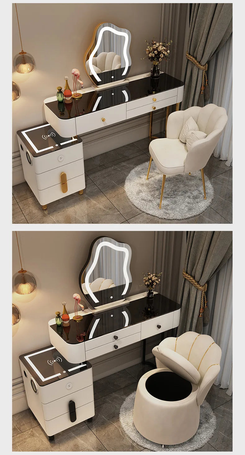 Nordic Glass Luxury Dressing Table Smart Wireless Charging