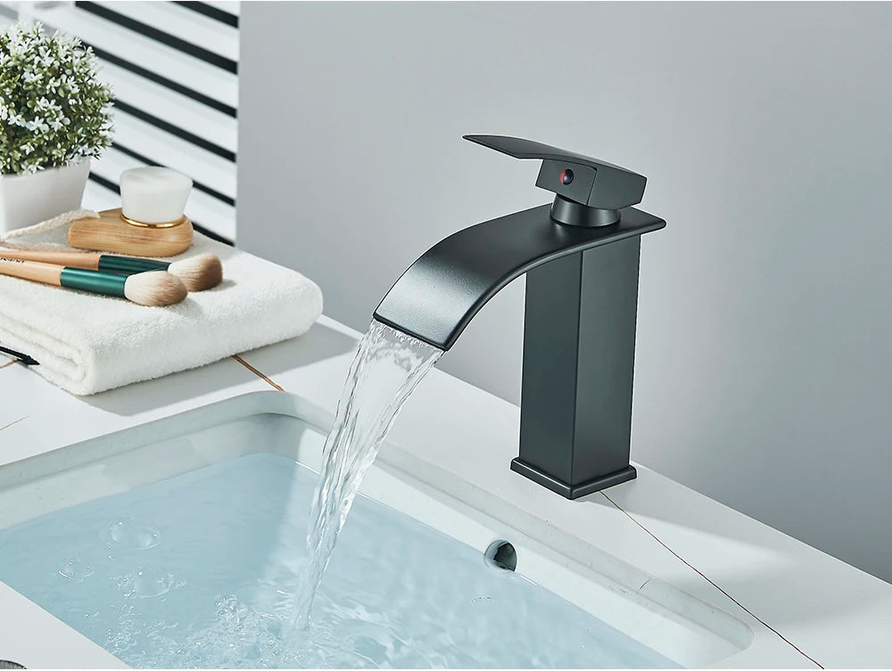 Brushed Golden Basin Faucets Elegant Waterfall Bathroom Sink