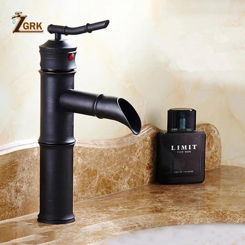 Zgrk Black Waterfall Bathroom Sink Faucet Vessel Tall