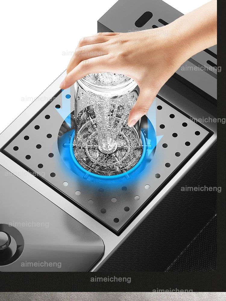 Stainless Steel Sink Waterfall Trash Can Cup Wash