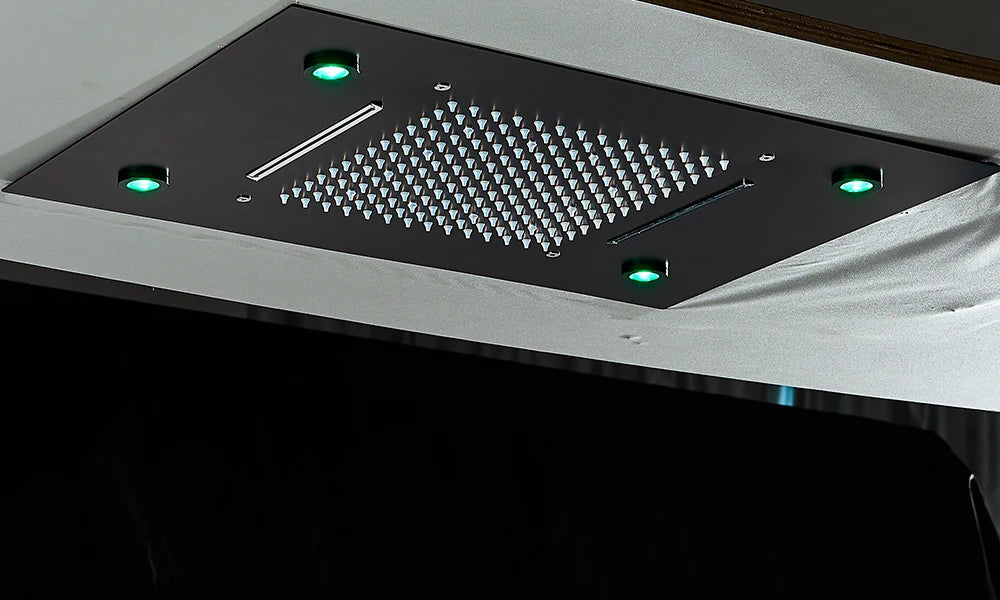 Black Thermostatic Bathroom Shower Faucet Remote Led Rainfall