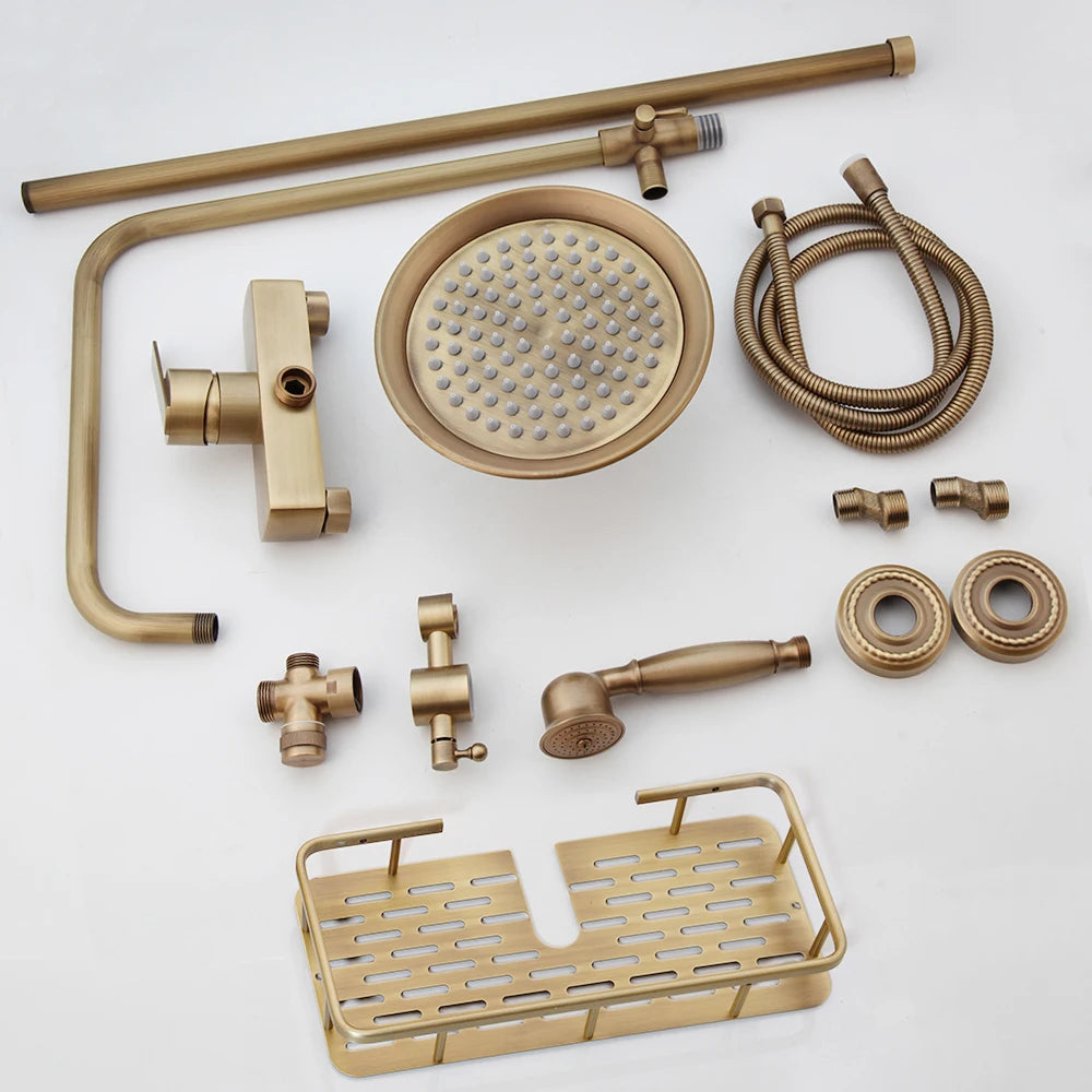 Zappo Antique Brass Shower Systerm Flexible Retro Brass