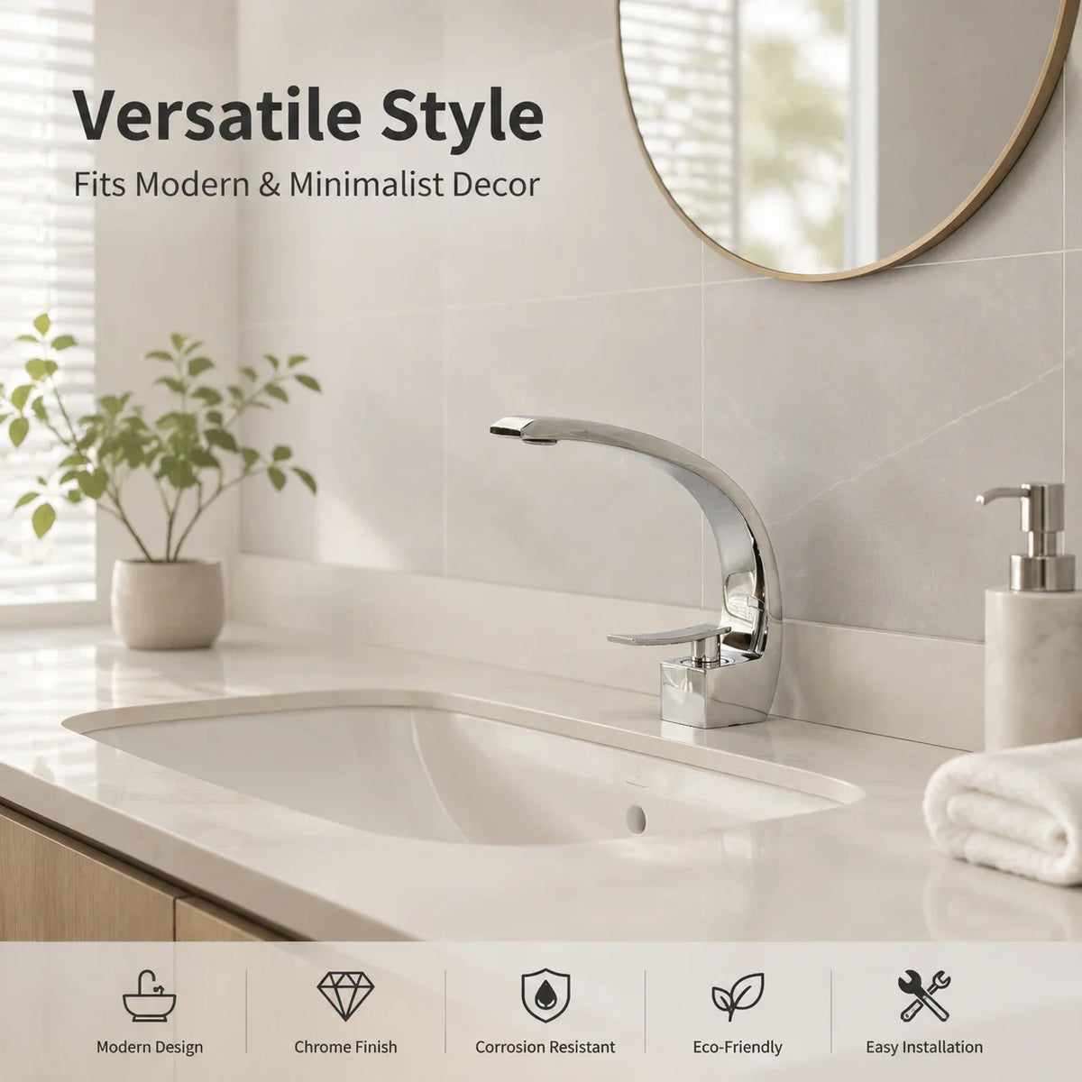 Mirror Bright Chrome Zinc Alloy Handle Basin Faucet