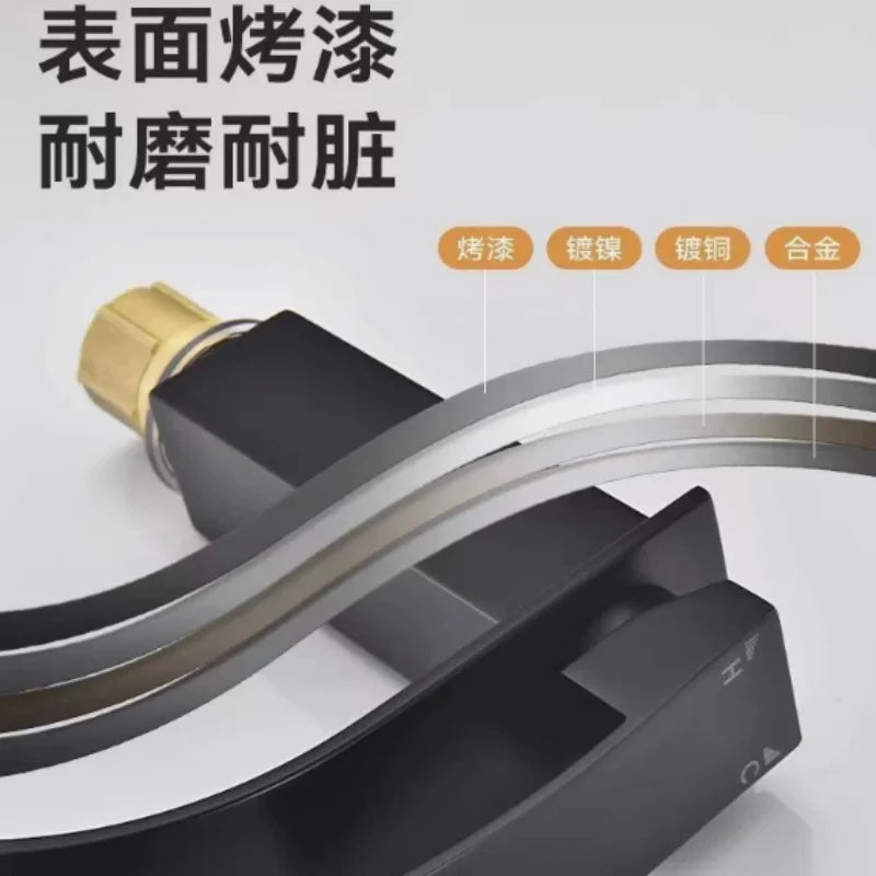 Modern Black Stainless Steel High-Low Spout Waterfall Faucet