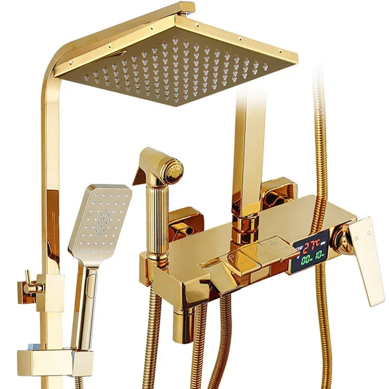 Brushed Gold Piano Digital Shower System Cold Brass