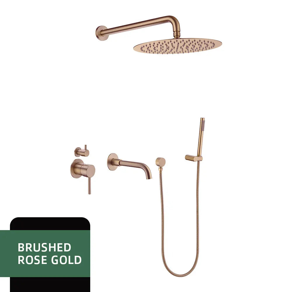 Brushed Gold Bathroom Faucet Shower System 3-Function Shower