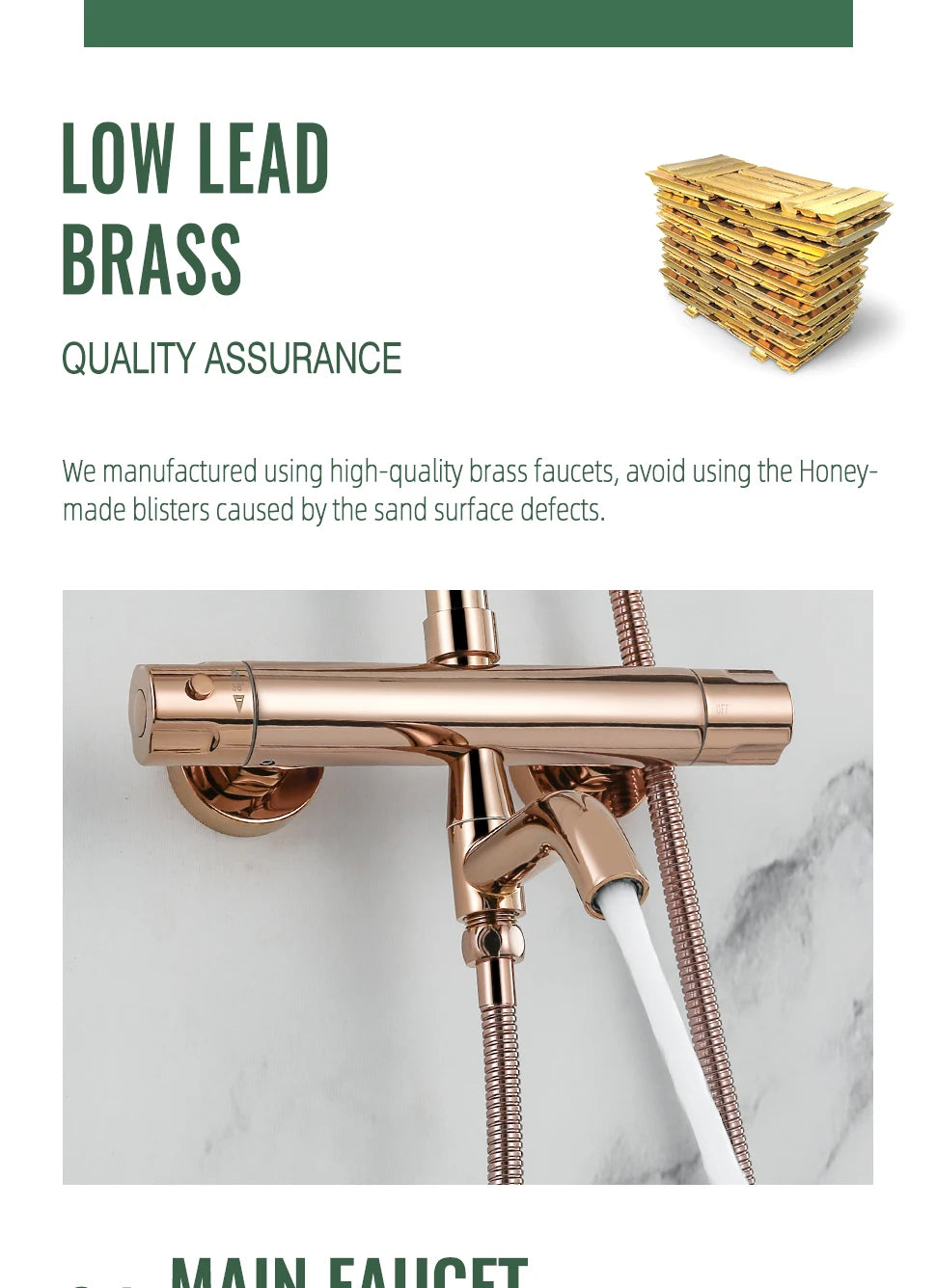 Brushed Rose Gold Thermostatic Exposed Shower System Rainfall