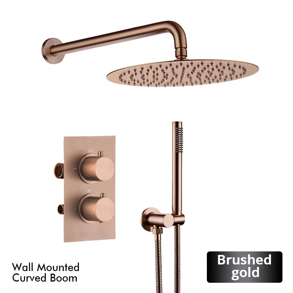 Bathroom Faucet Dial Way Brushed Gold Thermostat Shower