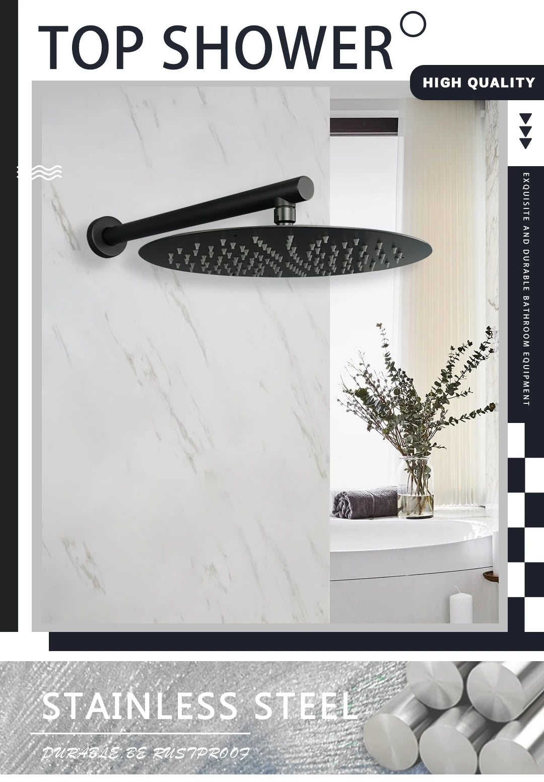 Brushed Gold Black Chrome Grey Overhead Shower Head