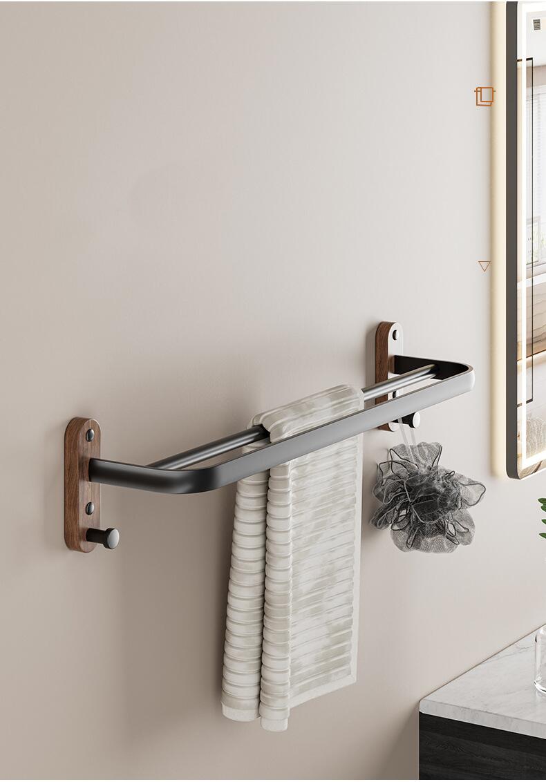 Walnut Wood Black Bathroom Hardware Bathroom Towel Rack