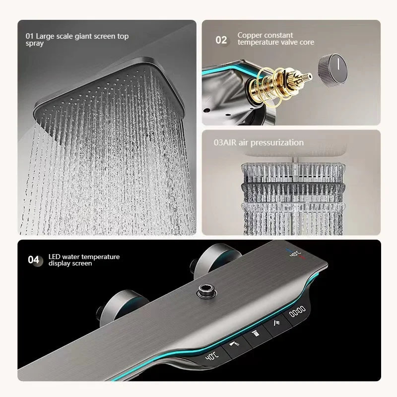 Digital Display Shower Bathroom Rainfall Piano Button Showers