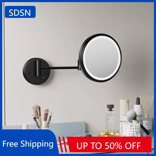 Rechargeable Led Folding Bathroom Makeup Mirror Wall Mounted