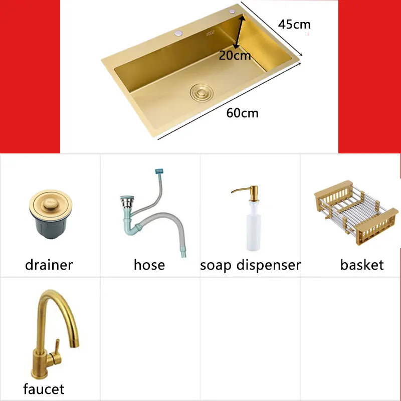 Gold Kitchens Sink Nano Handmade 304 Stainless Steel
