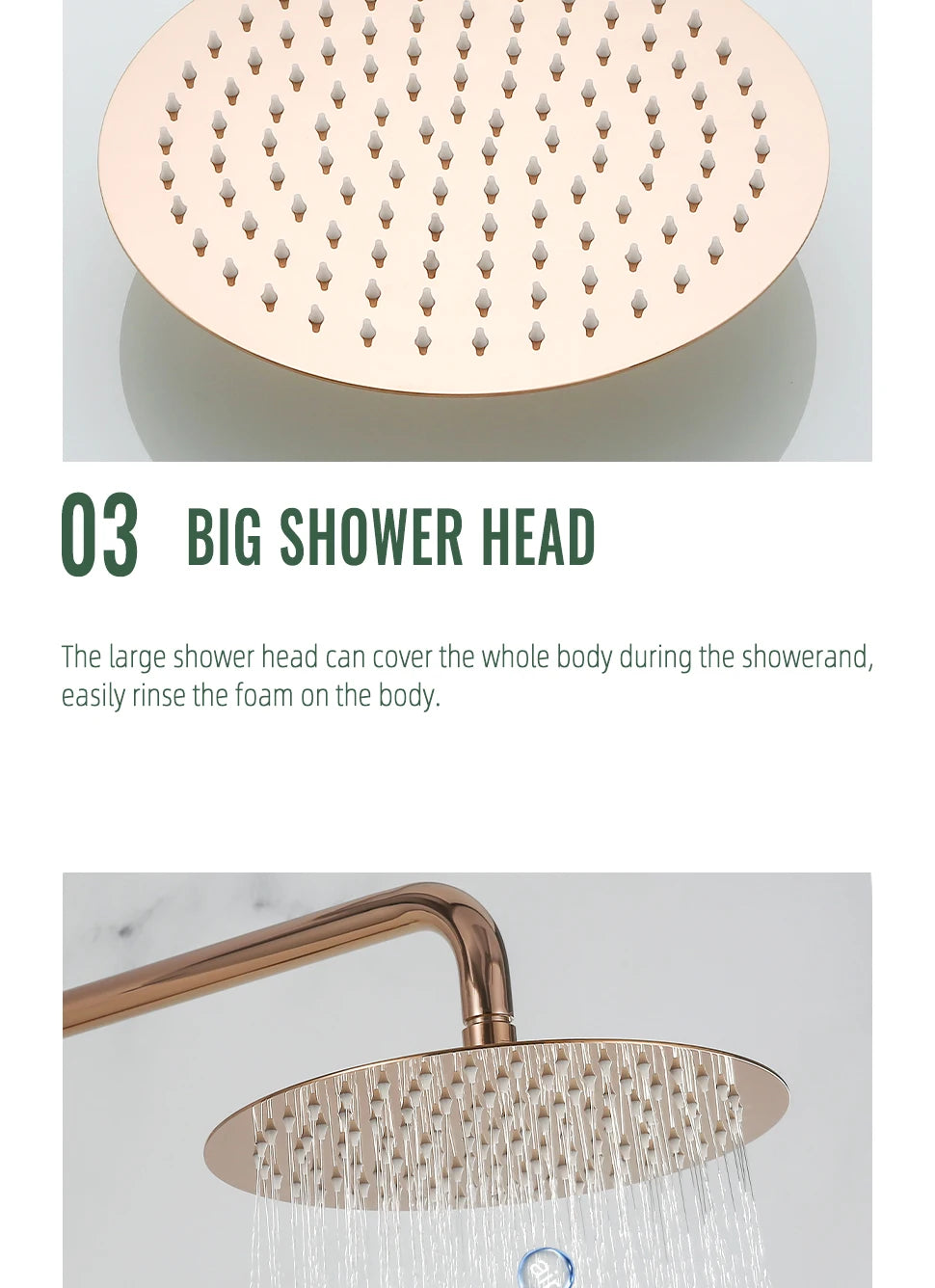 Brushed Rose Gold Thermostatic Exposed Shower System Rainfall