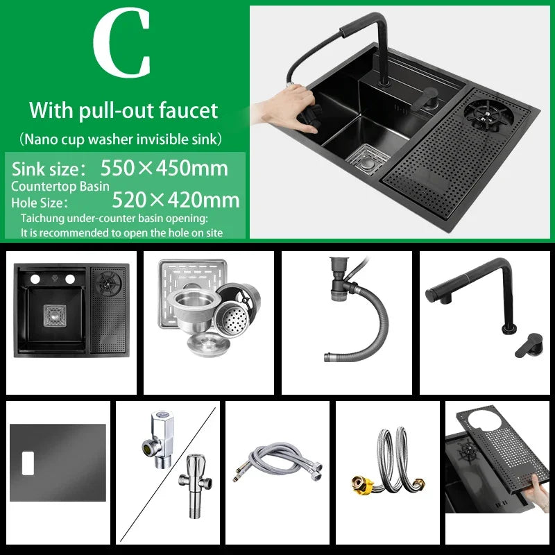 Hidden Cup Washer Nano 304 Stainless Steel Sink