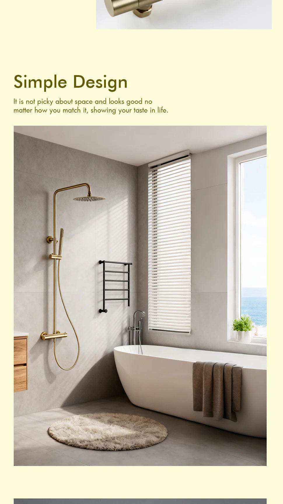 Brushed Gold Thermostatic Shower Faucets Sets Wall Mount