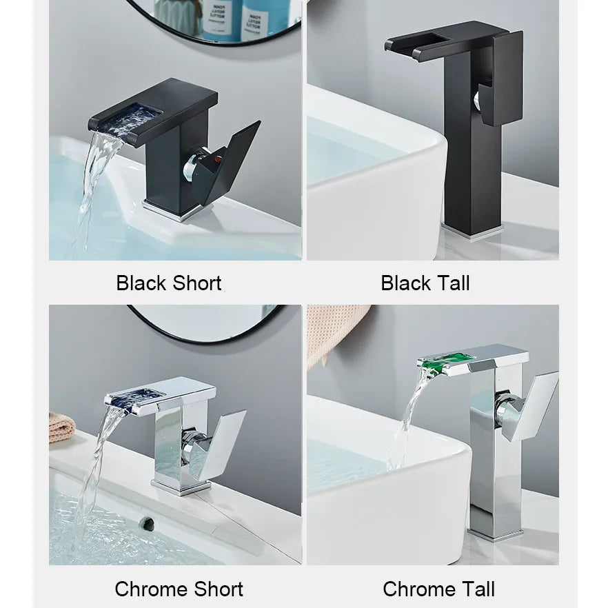 Rozin Led Bathroom Basin Faucet Black Waterfall Sink