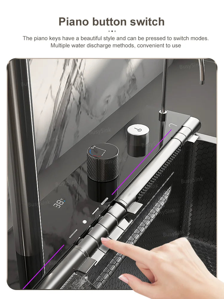 Stainless Steel Waterfall Sink Digital Display Large Slot