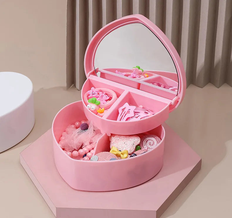Pink Girl Heart Makeup Jewelry Storage Box Desktop