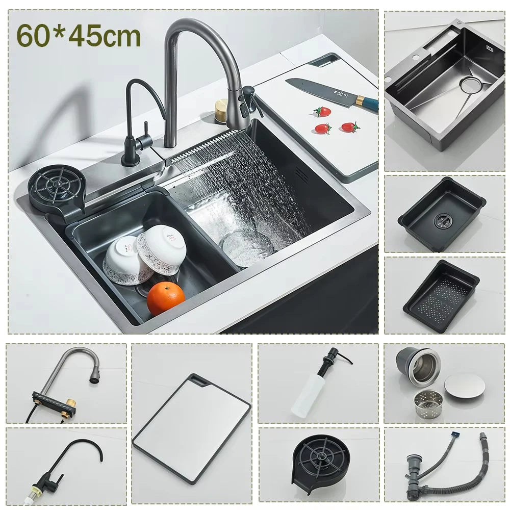304 Stainless Steel Waterfall Sink Large Slot Integrated