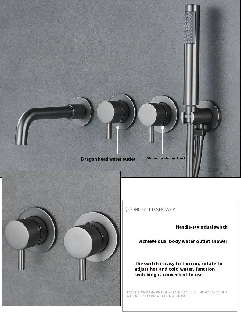 Brushed Gold Concealed Wall-Mounted Bathtub Faucet Gun Grey