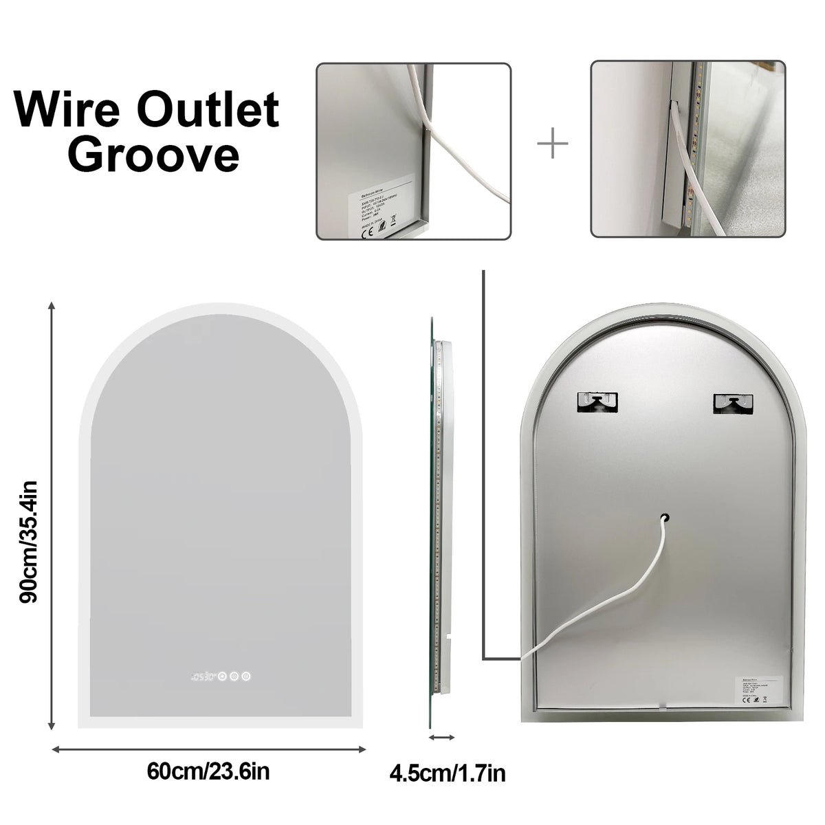 60x90cm Vertical Arch-Shape Led Bathroom Mirror Backlit Frameless