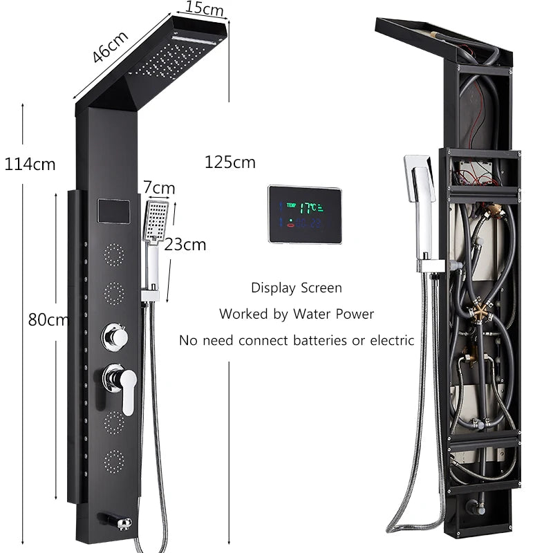 Black Wall-Mounted Shower Panel Shower Column Waterfall Nozzle