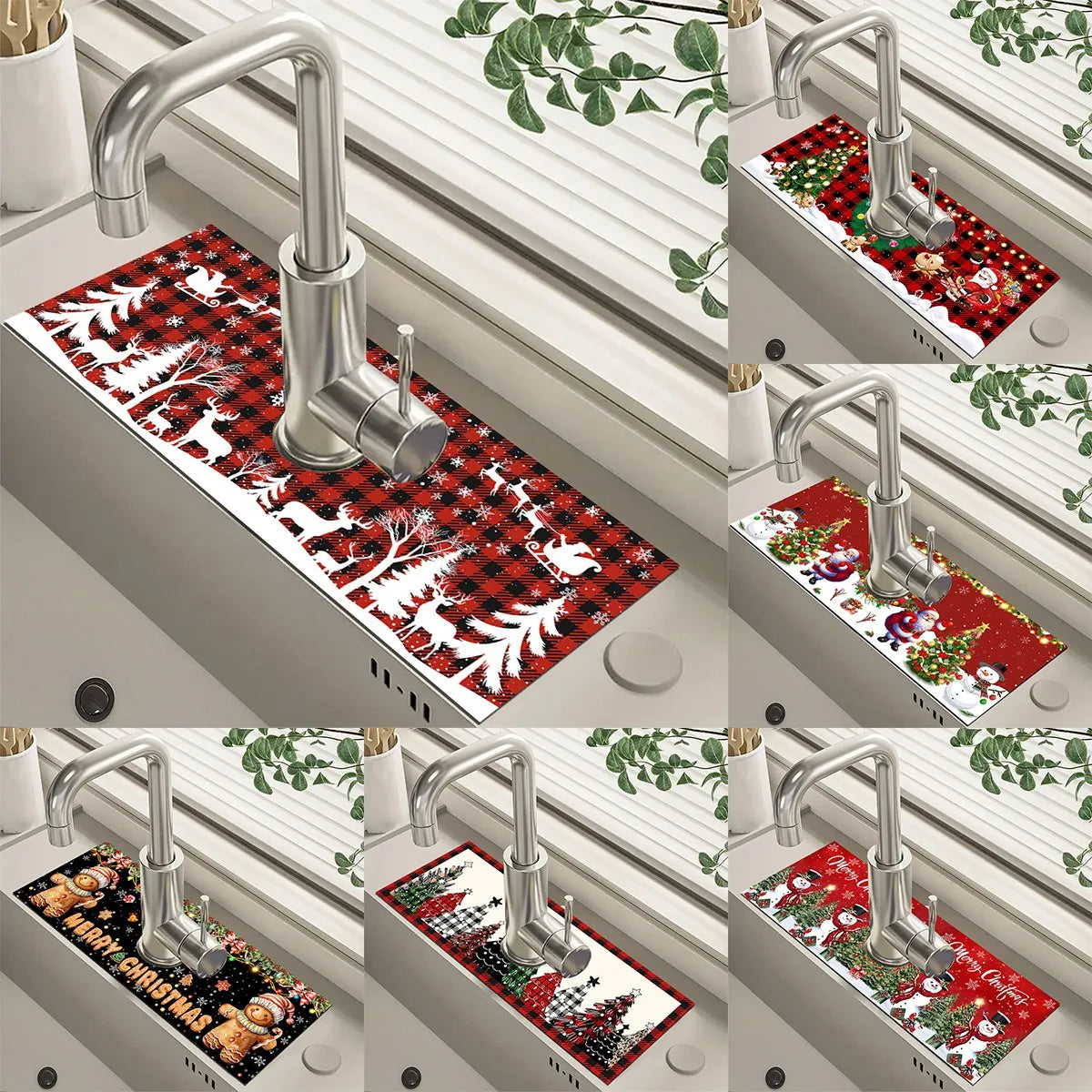 Christmas Absorbent Mat Bathroom Sink Faucet Mats Non
