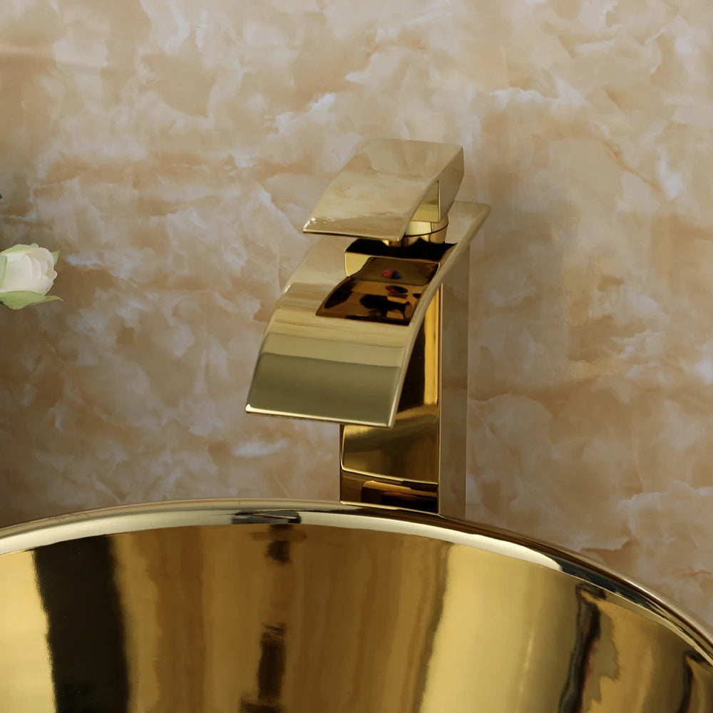 Kemaidi Bathroom Vessel Sink Luxury Shiny Gold Ceramic